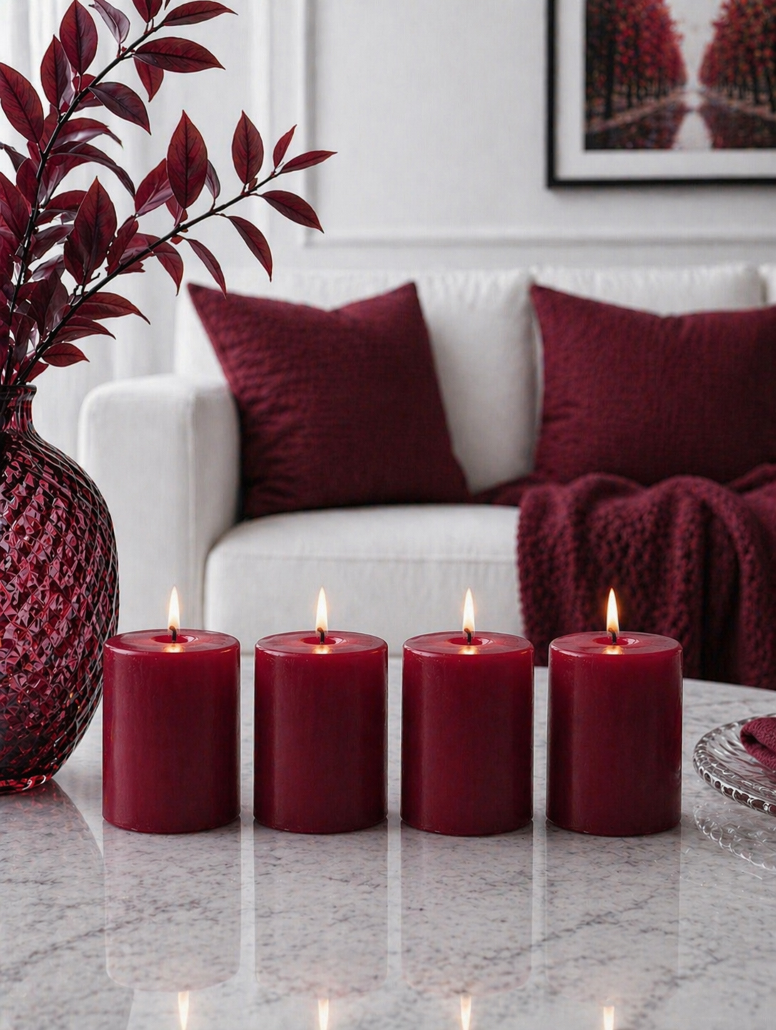 Classic candles (columns) 4 pieces burgundy - изображение 2